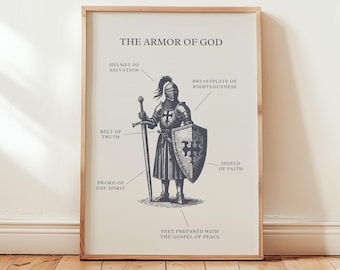 Kids Armor of God Poster, Printable Bible Verse Wall Art for Boys, Tweens, Teens, Nursery (Digital Download)