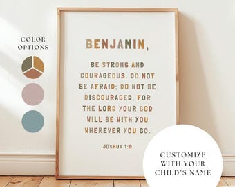 Personalized Joshua 1:9 Bible Verse Print, Christian Nursery Decor, Poster for Kids Room (Digital Download)