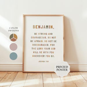Personalized Joshua 1:9 Bible Verse Print, Christian Nursery Decor, Customizable Poster for Kids Room