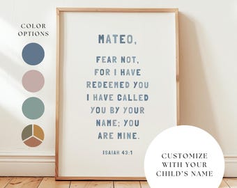 Personalized Isaiah 43:1 Bible Verse Wall Art for Kids | Modern Christian Nursery Decor | Custom Baptism Gift | I Have Called You By Name