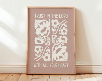 Trust in the Lord Pink Bible Verse Wall Art Print for Girl | Proverbs 3:5 Christian Nursery Wall Decor Poster | Baptism Gift for Daughter