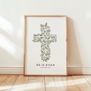 Er ist auferstanden Osterwandkunst | Jesus Christus Auferstehung Bibel Vers | Druckbare christliche Kreuz Osterdekoration Katholiken Digitaler Download