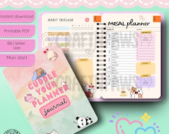 Kawaii Animal Printable Planner Undated | Cute Digital Planner Bundle | A5 B6 Letter Size Pages | Printable Stationery Organizer