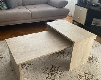 Travertine Effect Coffee Table Set – 2 Modern Tables for Home Decor and Style