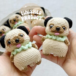 Handmade Crocheted Cute Pug Dog toy/Puppy dog amigurumi/Emotional Support/Knitted animal/Small Key chain/Bag charm/Ready to Ship from US