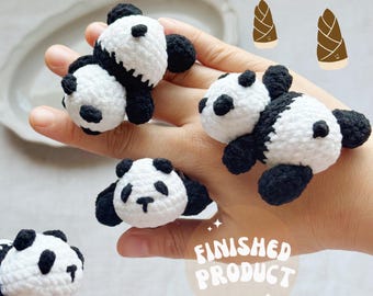 Baby lazy Panda Bear lie on the ground handmade crochet toy/Panda amigurumi//Knitted animal/Small Key chain/Bag charm/Ready to Ship from US