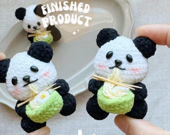 Baby Panda boy eating ramen noodle soup handmade crochet toy/Panda amigurumi//Knitted animal/Small Key chain/Bag charm/Ready to Ship from US