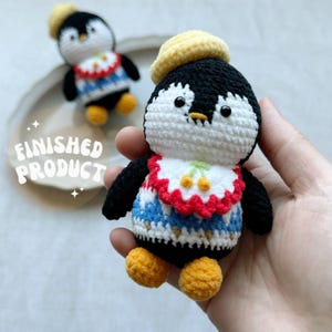 Baby Penguin in hat with bib crochet toy/Penguin amigurumi/Emotional Support/Desk buddy/Knitted animal/Small Key chain/Ready to Ship from US