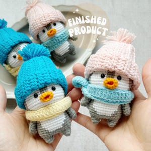Baby Penguin wearing Bennie hat crochet toy/Winter Penguin amigurumi/Emotional Support/Desk buddy/Knitted animal/Ready to Ship from US