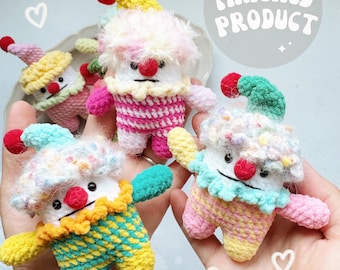 Crochet Circus Clown with hat Toy/Cute Clown doll amigurumi/Not scary/Small Key chain/Emotional Support/Knitted animal/Ready to Ship from US