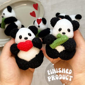 Panda holding red heart or Bamboo handmade crochet toy/Panda amigurumi/Valentine&#39;s day gift/Knitted animal/Key chain/Ready to Ship from US