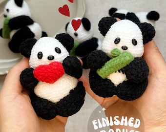 Panda holding red heart or Bamboo handmade crochet toy/Panda amigurumi/Valentine&#39;s day gift/Knitted animal/Key chain/Ready to Ship from US