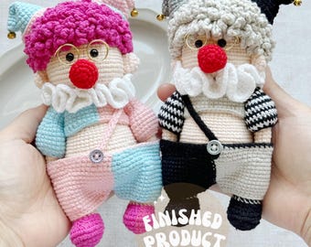 Crochet Large Circus Clown with hat and glasses Toy/Kawaii Clown doll amigurumi/Cute Not scary/Emotional Support/Ready to Ship from US