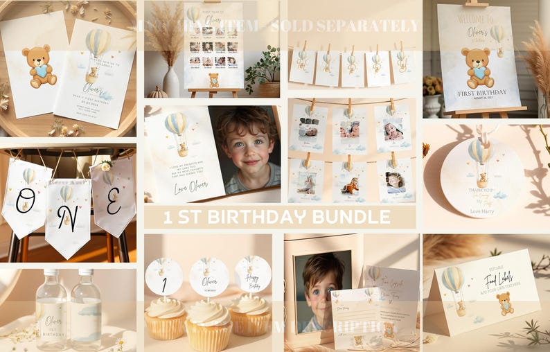 Beary First Birthday Banner Teddy Bear High Chair Decor 1st Birthday ...