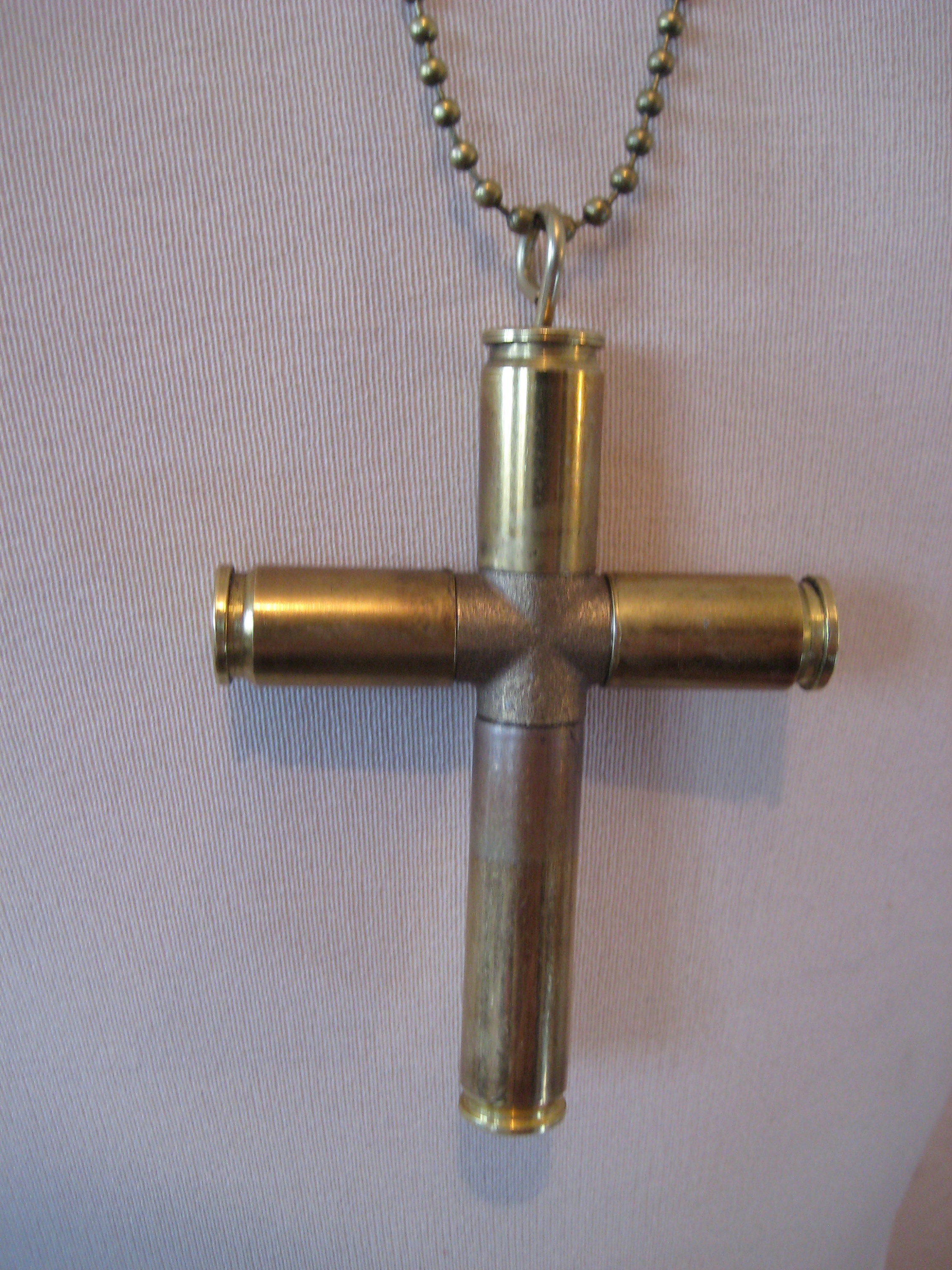 Shell Casing Cross Bullet Casing Cross Necklace on Dog Tag Style Bead Chain Crusader ...