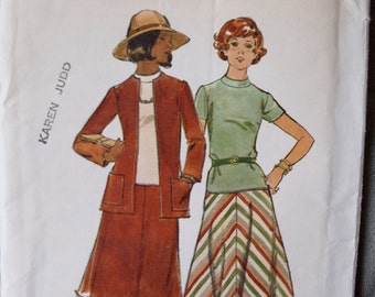 1970's Butterick 4350 Vintage Sewing Pattern Cardigan Jacket and Low Waist Dress UNCUT Size 12 Bust 34