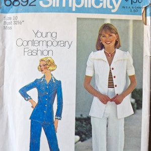 1970&#39;s Simplicity 6892 Vintage Sewing Pattern Narrow Shoulder Look Jacket and Fly Front Pants UNCUT Factory Folds Bust 32.5&quot;