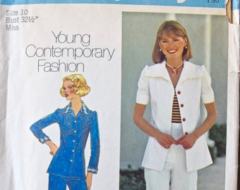 1970's Simplicity 6892 Vintage Sewing Pattern Narrow Shoulder Look Jacket and Fly Front Pants UNCUT Factory Folds Bust 32.5"