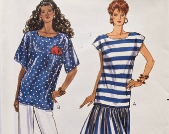 Butterick 4108 Vintage 1980's Sewing Pattern Misses' Loose Fitting Pullover Top Pattern Dirndl Skirt Tapered Pants 80s Style Sz XS-S-M UNCUT