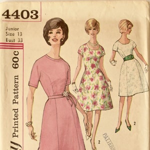 Vintage 60s Fit and Flare Kleid Schnittmuster - Einfachheit 4403 Junior Größe 13