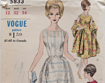 Vogue 5833 Sewing Pattern 1950s Fit and Flare One Piece Dress Bolero Stole and Slip Young Fashionables Vogue Special Design UNCUT Bust 32