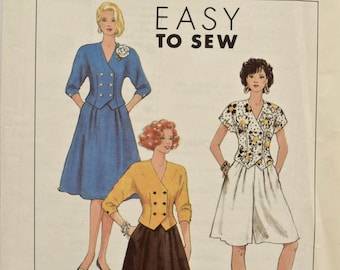 Simplicity 9560 Sewing Pattern Easy To Sew Vintage 1980s Elastic Waist Skirt Culottes Double Breasted Top Back Tie UNCUT FF Size 8-14