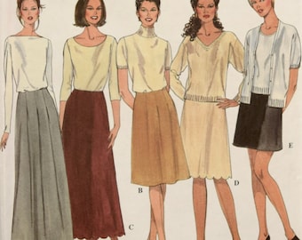 Simplicity 8877 Sewing Pattern 1990s Skirt in Four Lengths Front Pleats Scalloped Hem UNCUT Factory Folds Sizes 6-12