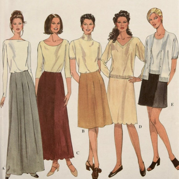 Simplicity 8877 Sewing Pattern 1990s Skirt in Four Lengths Front Pleats Scalloped Hem UNCUT Factory Folds Sizes 6-12