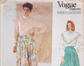 Albert Nipon Vogue 1120 1980s Sewing Pattern Loose-Fitting Pullover Blouse Pleated Skirt American Designer UNCUT Factory Folds Size 10