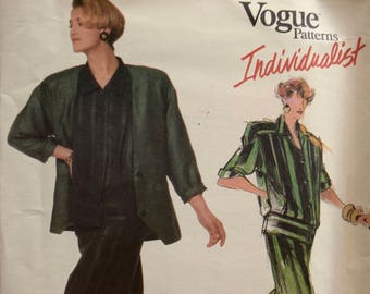 Tamotsu Vogue 1737 Sewing Pattern 1980s Loose Fitting Boxy Jacket Straight Skirt Pleated Top Individualist American Designer UNCUT Size 10