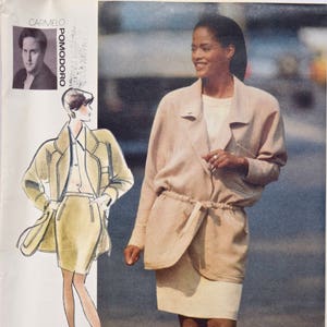 Vogue 2610 Sewing Pattern Carmelo Pomodoro 1990s Jacket Loose Fitting Drawstring Tapered Skirt Vogue American Designer UNCUT FF Size 8-10-12