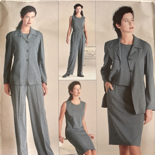 Vogue 2333 Donna Karan Signature Sewing Pattern 1990s Suit Pattern Unlined Jacket Top Straight Skirt High Waist Pants UNCUT FF Sizes 8-10-12