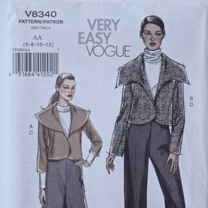 2006 Very Easy Vogue 8340 Sewing Pattern Misses' Unlined Jacket with Wide Collar Variations Pleated Skirt and Pants UNCUT FF Sizes 6-8-10-12 image 1