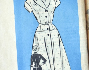 RARE Mail Order Printed Pattern 9002 Sewing Pattern Vintage 1950s Shirtwaist Dress Winged Overlapping Collar Size 14.5