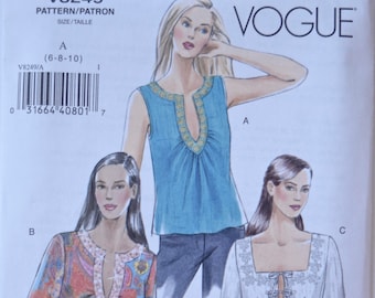 Vogue V8249 Sewing Pattern Misses' Tunic Top Deep Neckline Side Slits Flared Sleeves Self Lined Yoke UNCUT Factory Folds Sizes 6-8-10