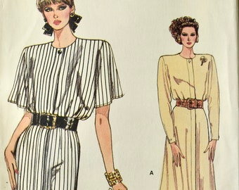 Vogue 9830 UNCUT Sewing Pattern Vintage 1980s Dress  Pleated Blouson Semi-Fitted Very Easy Very Vogue Sizes 8-12