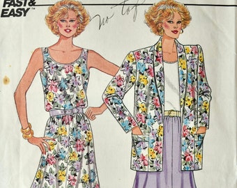 Butterick 3823 Sewing Pattern Vintage 1980s Jacket Skirt Top Pattern - Loose Fitting Jacket Flared Skirt Fast and Easy Sizes 8-10-12