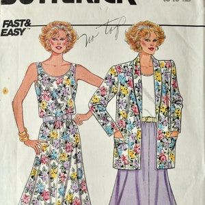 Butterick 3823 Sewing Pattern Vintage 1980s Jacket Skirt Top Pattern - Loose Fitting Jacket Flared Skirt Fast and Easy Sizes 8-10-12