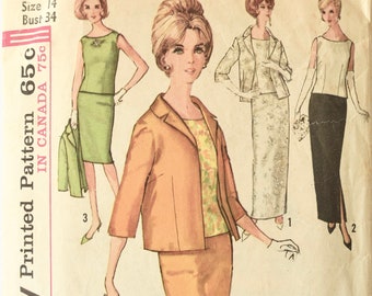 Simplicity 5206 Vintage 1960s Skirt in Two Lengths Overblouse and Jacket Partially Cut 60s Ensemble Pattern Bust 34