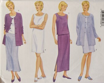 Butterick 6005 Sewing Pattern Very Easy 1990s Loose-Fitting Unlined Jacket Pullover Dress Sleeveless Top Skirt UNCUT FF Sizes 8-10-12