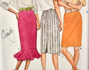 Butterick 3150 Fast and Easy Sewing Pattern Vintage 1980s Straight Fitted Skirt Waistband Hemline Flounce Sizes 6-8-10