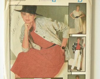 Simplicity 6744 Sewing Pattern Vintage 1980s Easy To Sew Pants Skirt Unlined Jacket Top Uncut Factory Folds Size 10