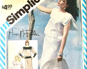 Mary McFadden Simplicity 6317 Sewing Pattern Vintage 1980's Sailor Inspired Pullover Blouson Slim Bias Skirt Size 8