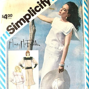 Mary McFadden Simplicity 6317 Sewing Pattern Vintage 1980&#39;s Sailor Inspired Pullover Blouson Slim Bias Skirt Size 8