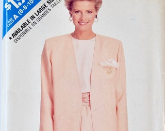 See and Sew by Butterick 6062 Vintage 1980's Sewing Pattern Misses' Unlined Collarless Jacket Pullover Top and Straight Skirt Sz 6-14 UNCUT