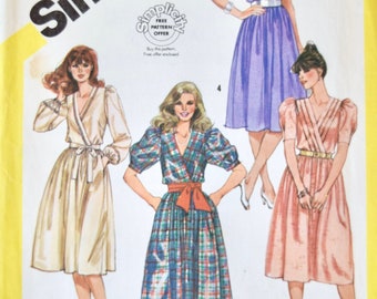 Simplicity 5989 Sewing Pattern Vintage 1980s Pullover Dress with Surplice Bodice Uncut Factory Folds Size 10