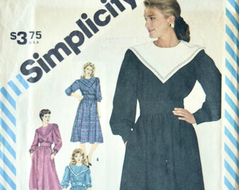 Simplicity 6213 Sewing Pattern Vintage 1980's Semi- Fitted Dress Wide Bib Collar Gathered Skirt UNCUT Factory Folds Size 10