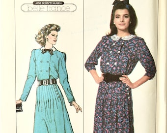 Simplicity 8200 Sewing Pattern Vintage 1980's Two Piece Dress Double Breasted Blouse Pleated Skirt Size 10