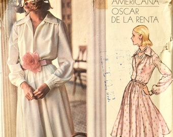 Oscar de la Renta Vogue Americana 2880 Vintage 1970's Sewing Pattern Misses' Evening Shirtdress Full Circle Skirt Size 12 Bust 34