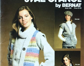 Small Change by Bernat Knitting and Crochet Pattern Booklet Vintage 1970s Men's and Women's Vest Patterns